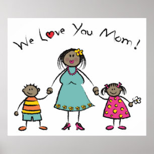 We Love You Mum Cartoon Family Happy Mother's Day Poster