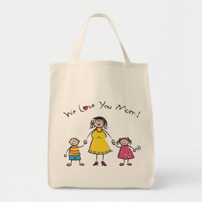 We Love You Mum Cartoon Family Happy Mother's Day Tote Bag (Front)