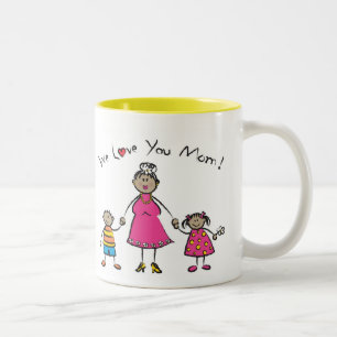 We Love You Mum Cartoon Family Happy Mother's Day Two-Tone Coffee Mug