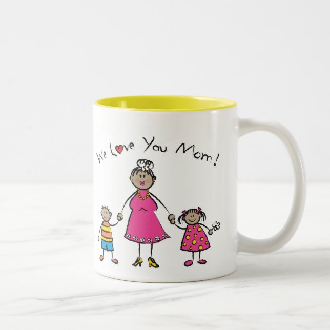 We Love You Mum Cartoon Family Happy Mother's Day Two-Tone Coffee Mug (Right)