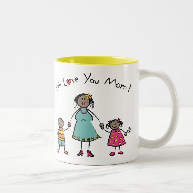 We Love You Mum Cartoon Family Happy Mother's Day Two-Tone Coffee Mug (Right)