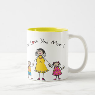 We Love You Mum Cartoon Family Happy Mother's Day Two-Tone Coffee Mug