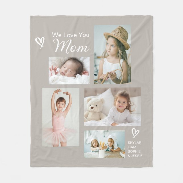 We Love You Mum Children Photo Collage Keepsake Fleece Blanket (Front)