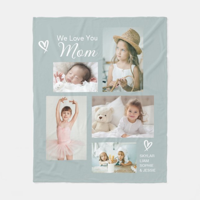 We Love You Mum Children Photo Collage Keepsake Fleece Blanket (Front)