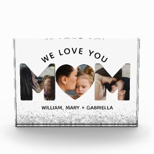 We Love You Mum Custom 3 Photo Collage,Mothers Day Block