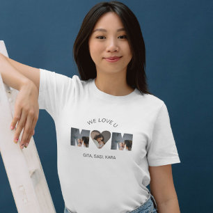 We Love You Mum Custom Mothers Day 3 Photo Collage T-Shirt