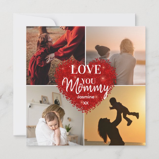 We Love You Mum Custom Mothers Day 5 Photo Collage Holiday Card (Front)