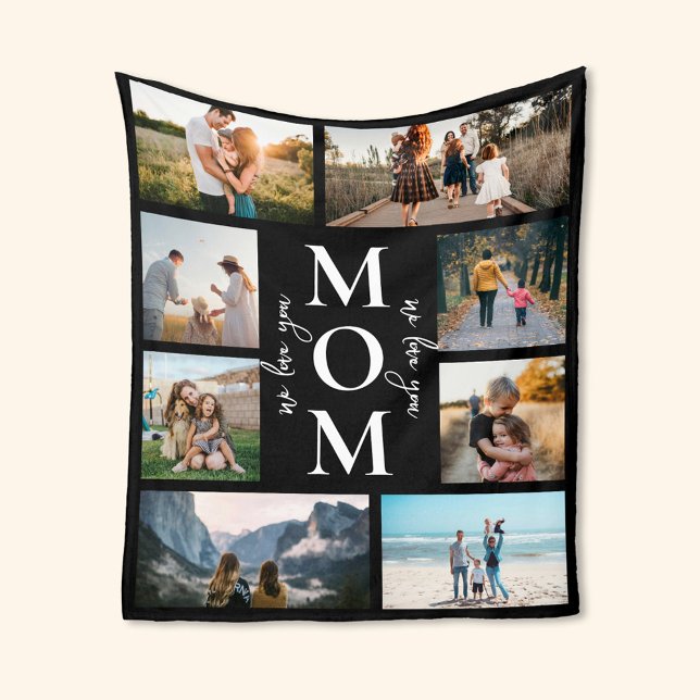 We Love You Mum Custom Photo Collage Mothers Day Fleece Blanket (Creator Uploaded)