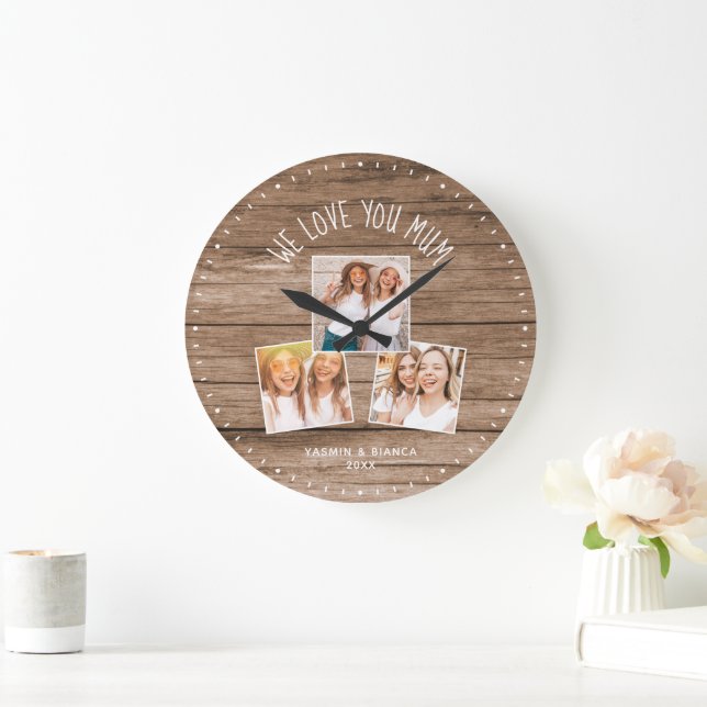 WE LOVE YOU MUM Custom Photo Collage Mothers Day Large Clock (Home)