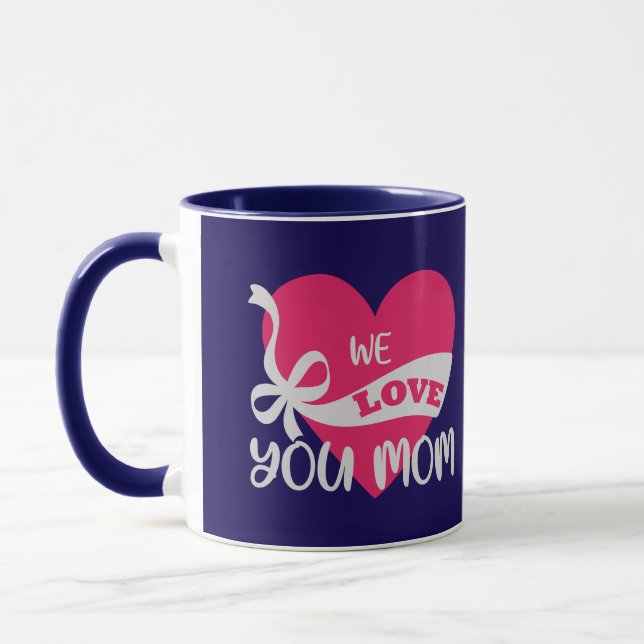 We Love You Mum Dark Blue Typographic Duo Mug (Left)