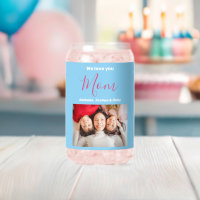 We Love You Mum Elegant Blue Custom Photo Names 