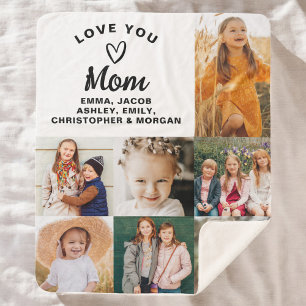 We Love You Mum Family Modern Photo Collage Sherpa Blanket
