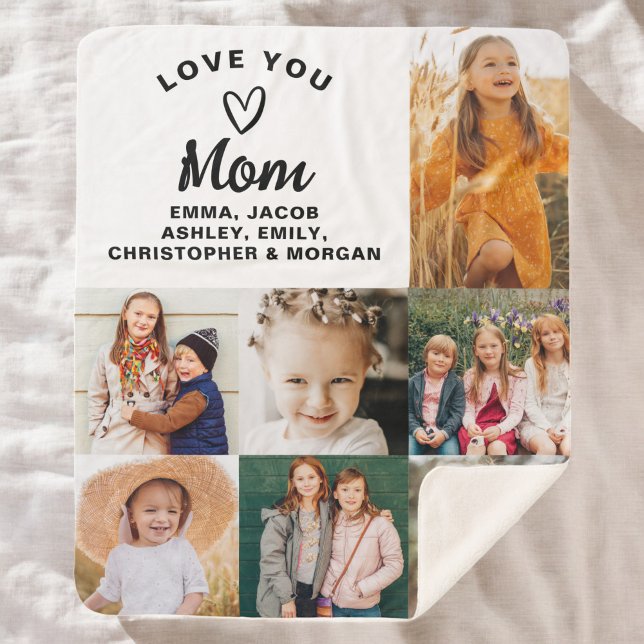 We Love You Mum Family Modern Photo Collage Sherpa Blanket (Creator Uploaded)