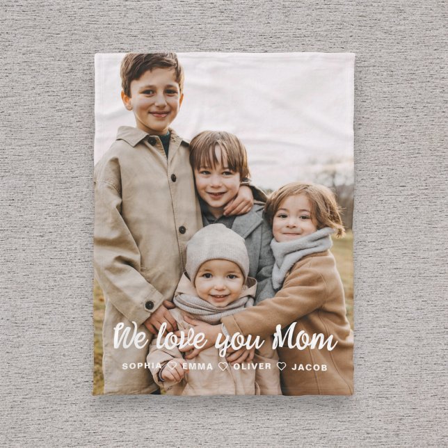 We Love You Mum Family Modern Single Photo Fleece Blanket (Creator Uploaded)