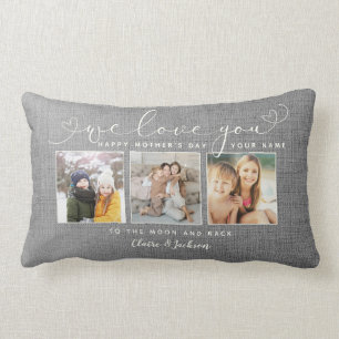 We love You Mum Family Photo Collage Modern Rustic Lumbar Cushion