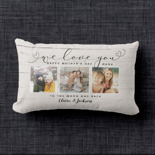 We love You Mum Family Photo Collage Rustic Script Lumbar Cushion