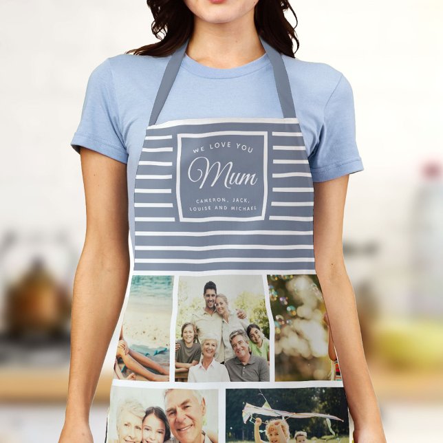 WE LOVE YOU MUM Family Photo Collage Script Modern Apron (Creator Uploaded)