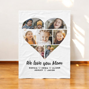 We Love You Mum Heart Modern Photo Collage Fleece Blanket