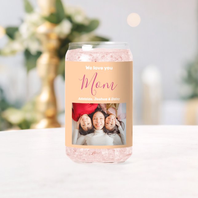 We Love You Mum Kid Names Photo Personalised Soda  Can Glass (Insitu (Wedding))