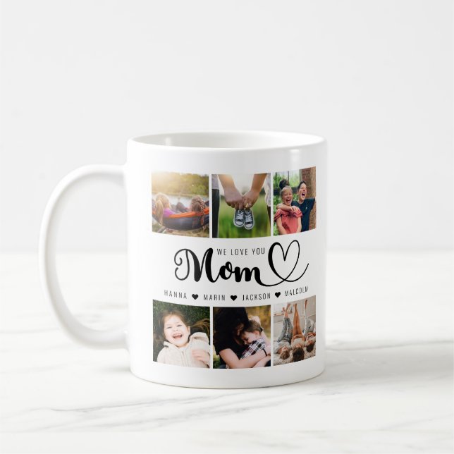 We Love You Mum Kids Names Photo Collage Coffee Mug (Left)