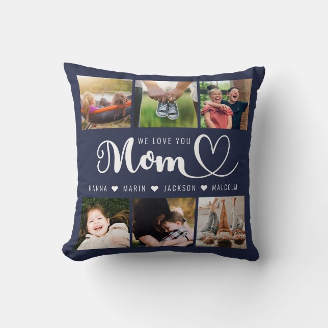 We Love You Mum Kids Names Photo Collage Throw Pil Cushion (Front)