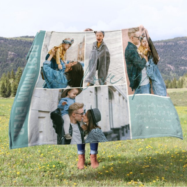 We Love You Mum | Modern 4 Photo Collage Fleece Blanket (Creator Uploaded)