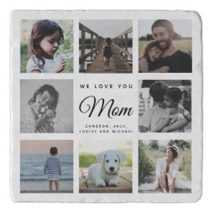 WE LOVE YOU Mum Modern Chic Family Photo Collage Trivet