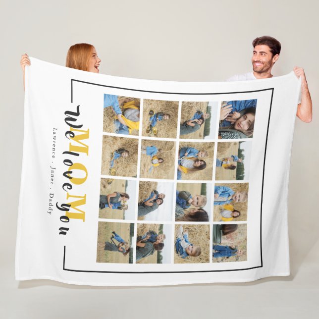 We Love You Mum Mother's Day 16 Photo Collage  Fle Fleece Blanket (In Situ)