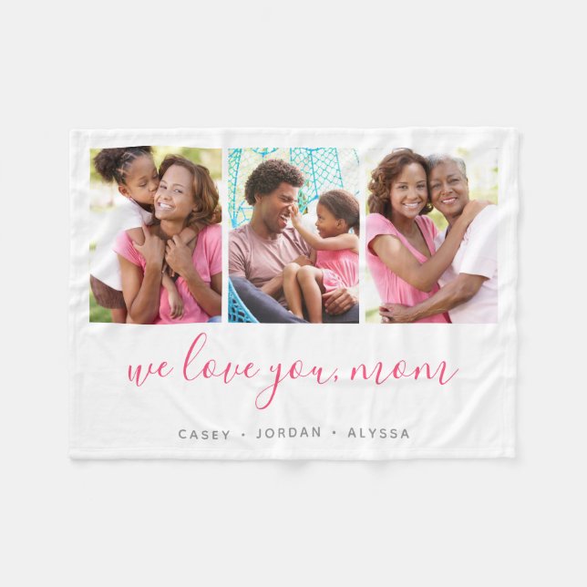We Love You Mum Mother's Day 3 Photo Collage Fleece Blanket (Front (Horizontal))