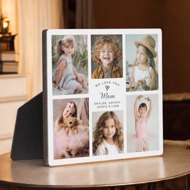 We Love You Mum Photo Collage Keepsake Plaque (Personalize with 6 favorite photos for a custom gift for Mom!)