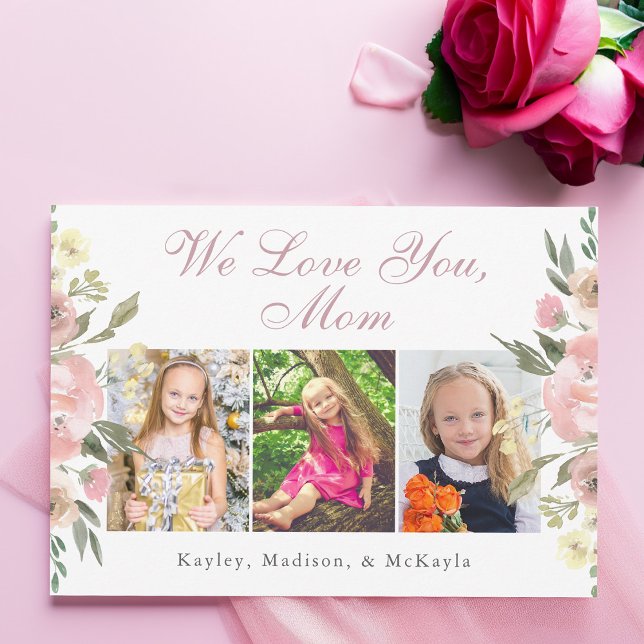 We Love You Mum Pink Floral Mother's Day Photo Card (Creator Uploaded)