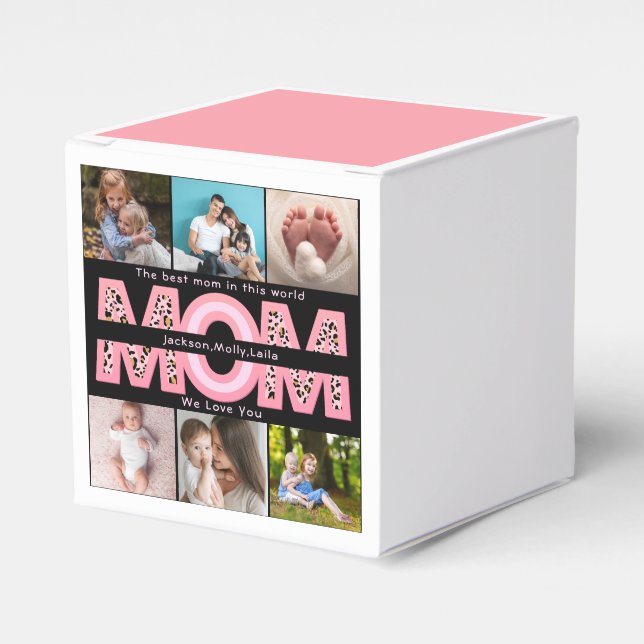 We Love You Mum Pink Minimalist 6 Photo collage Favour Box (Front Side)