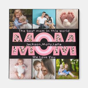 We Love You Mum Pink Minimalist 6 Photo collage Magnet