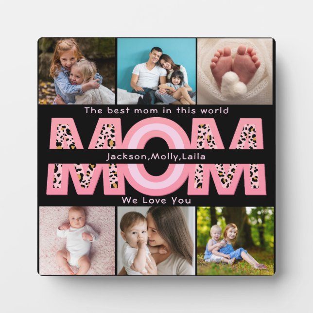 We Love You Mum Pink Minimalist 6 Photo collage Plaque (Front)