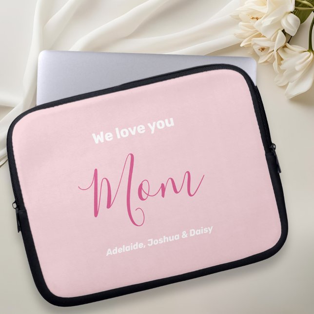 We Love You Mum Pink Minimalist  Laptop Sleeve (Creator Uploaded)