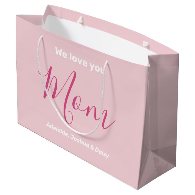 We Love You Mum Pink Minimalist  Large Gift Bag (Back Angled)