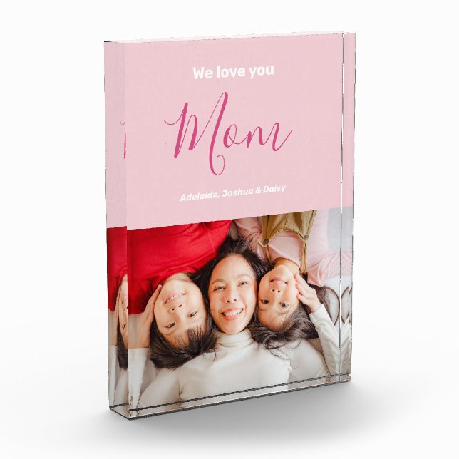 We Love You Mum Pink Minimalist Photo Block (Left)