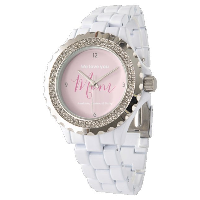 We Love You Mum Pink Minimalist  Watch (Angled)