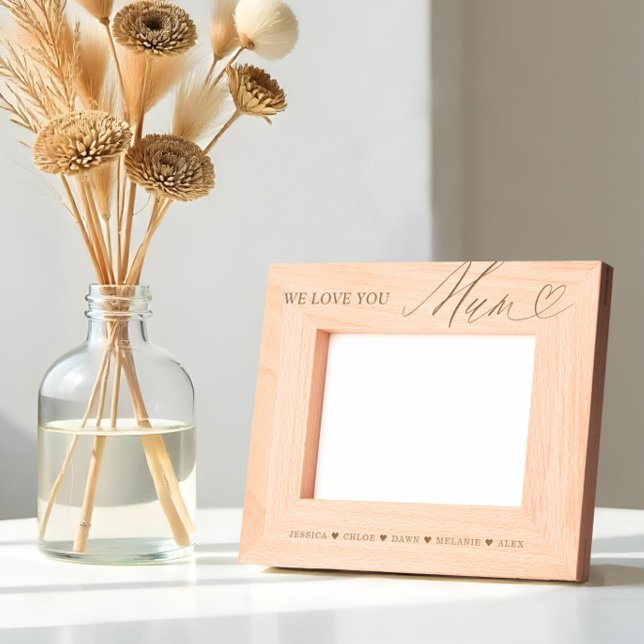 We Love You Mum Script Heart Kids Names Keepsake Etched Frames (We Love You Mum Script Heart Kids Names Keepsake Etched Frames)