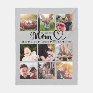 We Love You Mum Script Kids Names Photo Collage Fleece Blanket