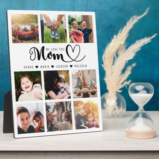 We Love You Mum Script Kids Names Photo Collage Plaque (Side)