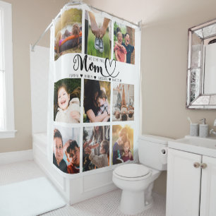 We Love You Mum Script Kids Names Photo Collage Shower Curtain