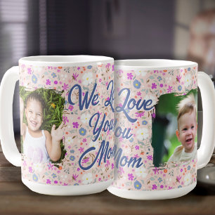 We Love You Mum Two Photo Pink Ditsy Flowers Coffee Mug