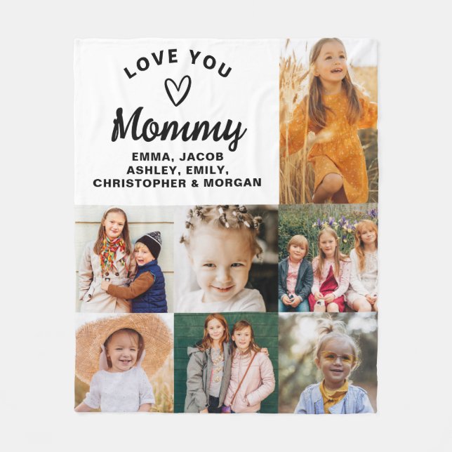 We Love You Mummy Family Modern Photo Collage Fleece Blanket (Front)