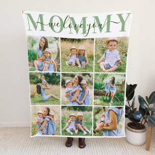 We Love You Mummy Sage Green Photo Collage Fleece Blanket