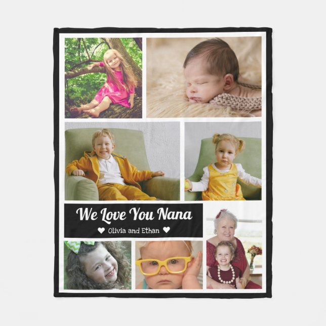 We Love You Nana 7 Photo Collage Grandchildren Fleece Blanket (Front)