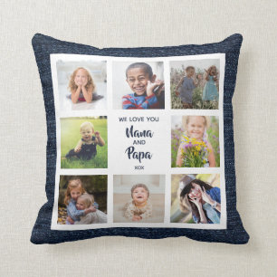 We Love You Nana and Papa Pillow with 8 Photos