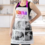 We Love You Nana Colourful Rainbow 6 Photo Collage Apron<br><div class="desc">“We love you Nana and your cooking.” She’s loving every minute with her grandkids. Add extra sparkle to her culinary adventures whenever she wears this elegant, sophisticated, simple, and modern apron. A playful, whimsical, stylish visual of colourful rainbow coloured bold typography and black handwritten typography overlay a soft, light pink...</div>