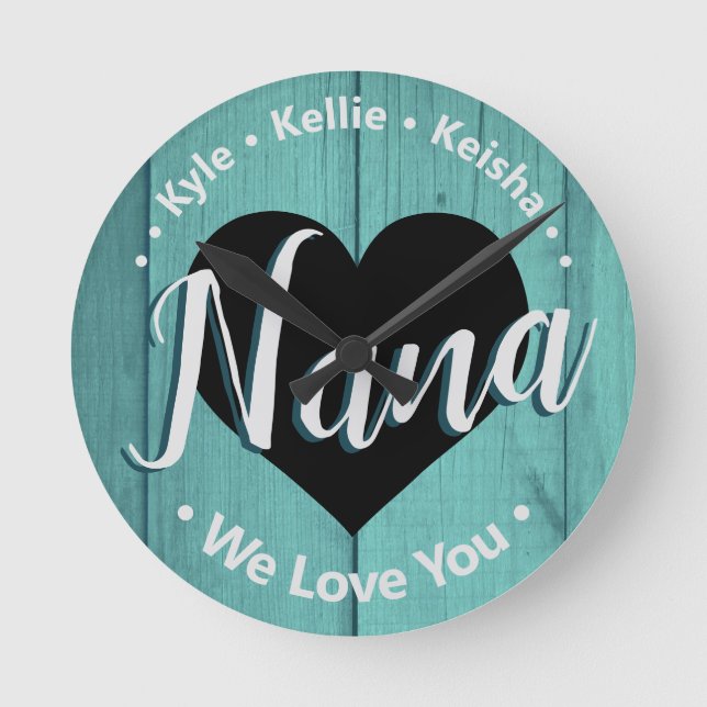 We Love You Nana Grandkid Names Acrylic Wall Clock (Front)