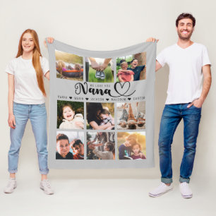 We Love You Nana Grandkid Names Grey Photo Collage Fleece Blanket